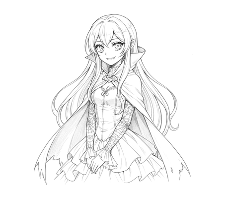 Anime vampire girl pencil drawing to copy