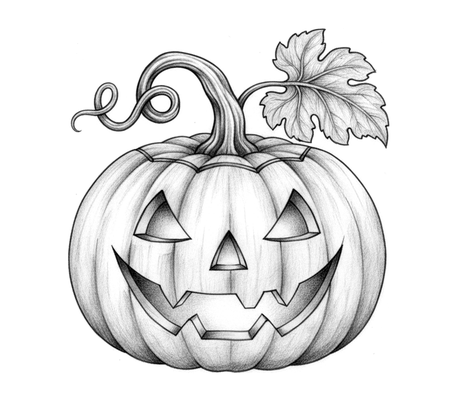 Halloween jack-o-lantern pencil drawing to copy