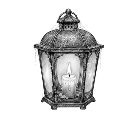 Old lantern with a candle pencil drawing to copy