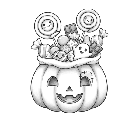 Halloween candy bucket pencil drawing to copy