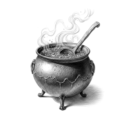 Witch cauldron pencil drawing to copy