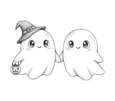 Two ghost friends pencil drawing to copy
