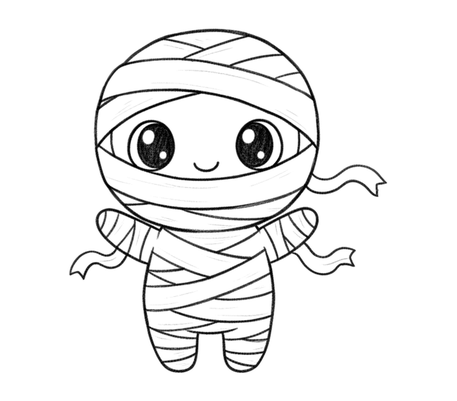 Cute mummy pencil drawing to copy