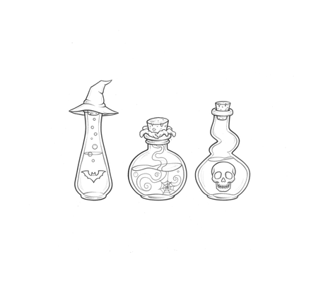 Potion bottles pencil drawing to copy