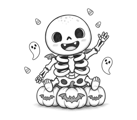 Funny skeleton pencil drawing to copy