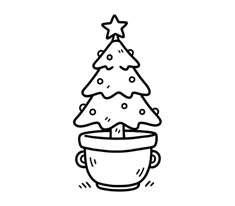 Little Christmas tree in a pot pencil drawing to copy