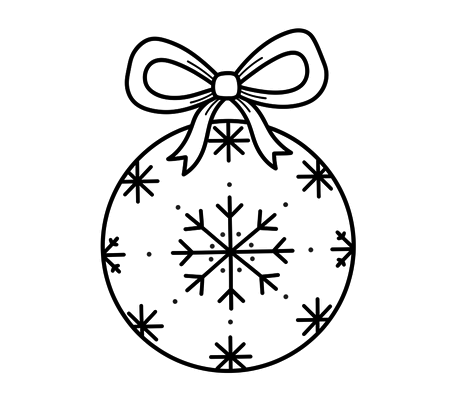 Dibujo a lápiz de bola navideña con copos de nieve