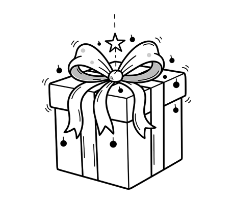 Gift box with a big bow pencil drawing to copy