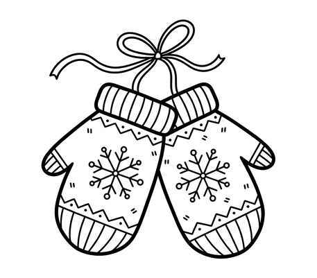 Pair of knitted mittens pencil drawing to copy