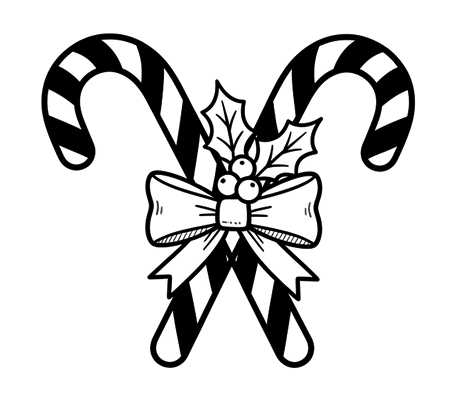 Crossed candy canes with a bow pencil drawing to copy