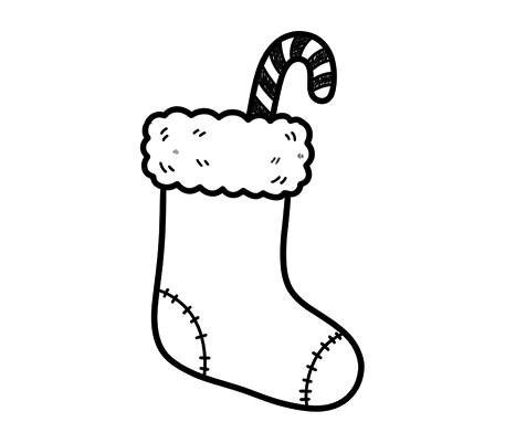 Christmas stocking with a candy cane pencil drawing to copy