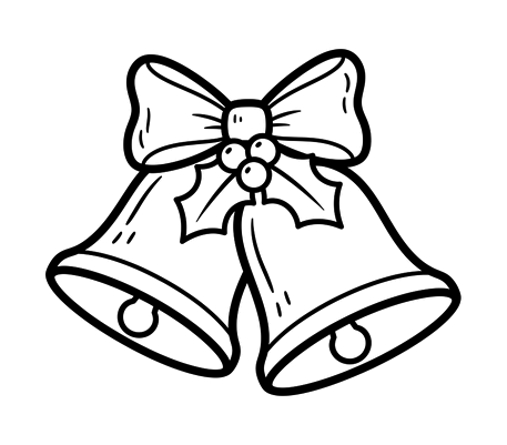 Christmas bells with a bow pencil drawing to copy