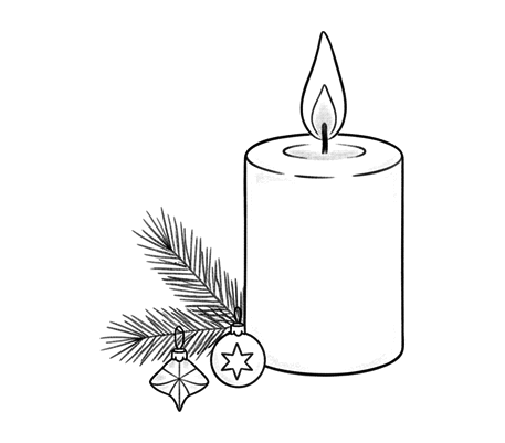 Candle with a fir branch pencil drawing to copy
