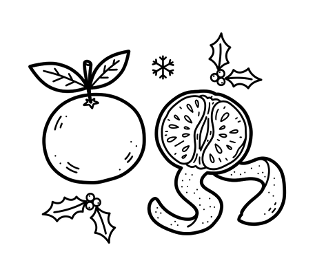 Tangerines with holly pencil drawing to copy