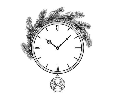 Clock with fir branches pencil drawing to copy