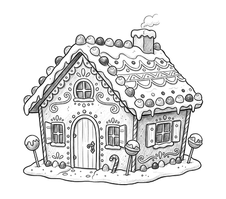 Gingerbread house pencil drawing to copy