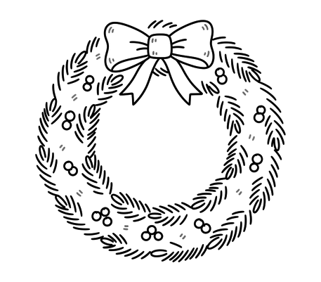 Christmas wreath with a bow pencil drawing to copy