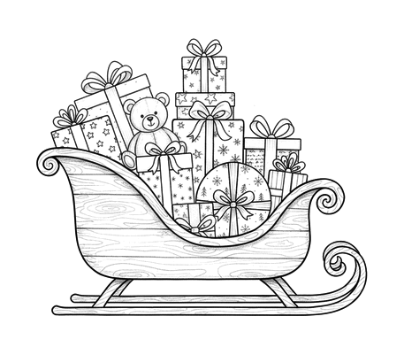 Sleigh full of presents pencil drawing to copy