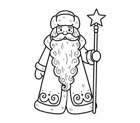 Ded Moroz (Russian Father Frost) with a staff pencil drawing to copy