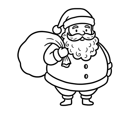 Cartoon Santa Claus with a sack pencil drawing to copy
