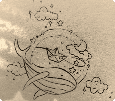 рисунок маленького кита с облачками карандашом для срисовки