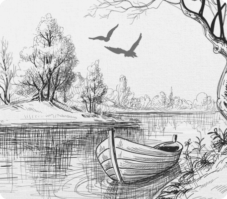 рисунок лодки в озере карандашом для срисовки