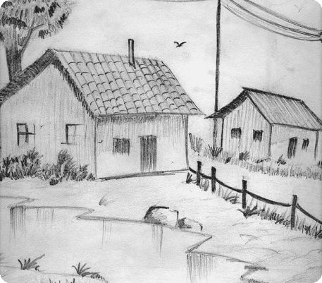 рисунок деревни карандашом для срисовки